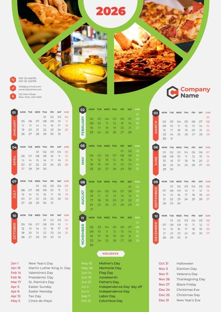 Single Page Large Wall Calendar (B2) design example by Spread Business