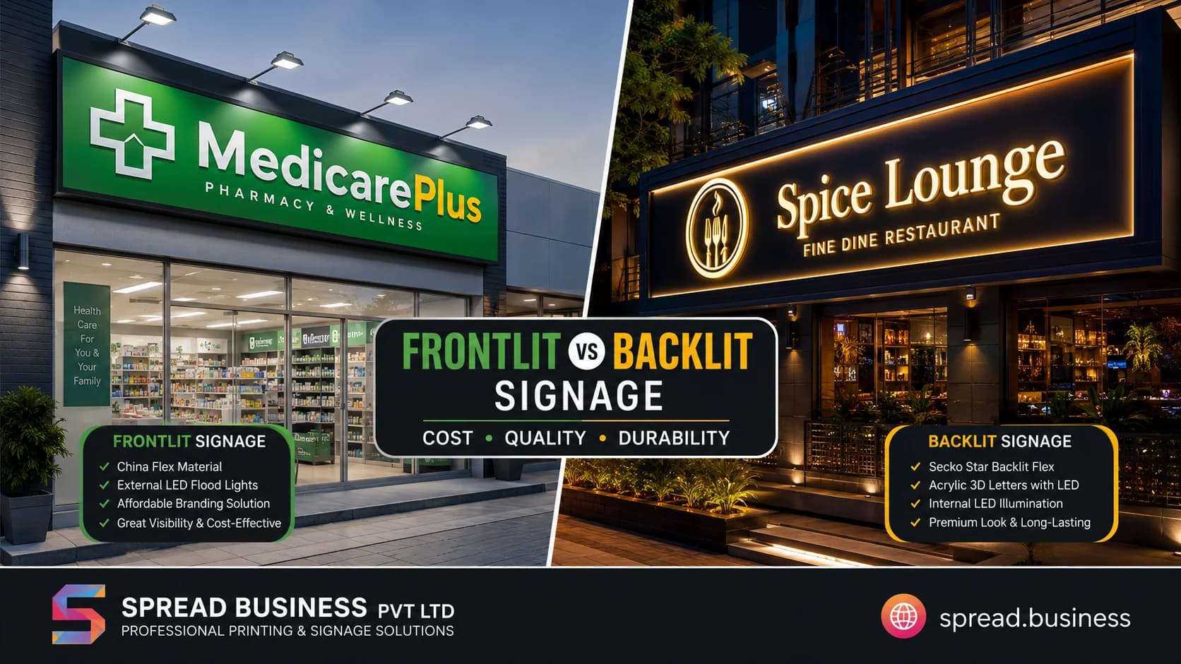 Frontlit vs Backlit Signage Comparison Board Lahore